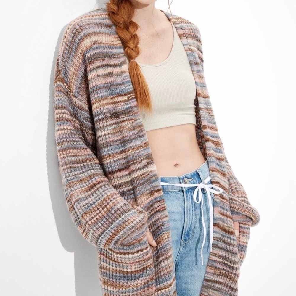 AMERICAN EAGLE OVERSIZED DREAMSPUN OPEN FRONT LONG LINE KNIT CARDIGAN MEDIUM